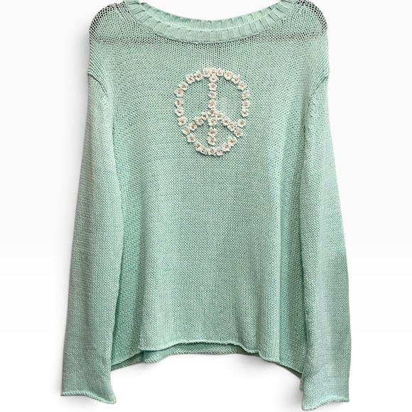 Wooden Ships Sweaters - Wooden Ships Daisy Peace Cotton Sweater Oversized Boho Mint Green M/L NWT